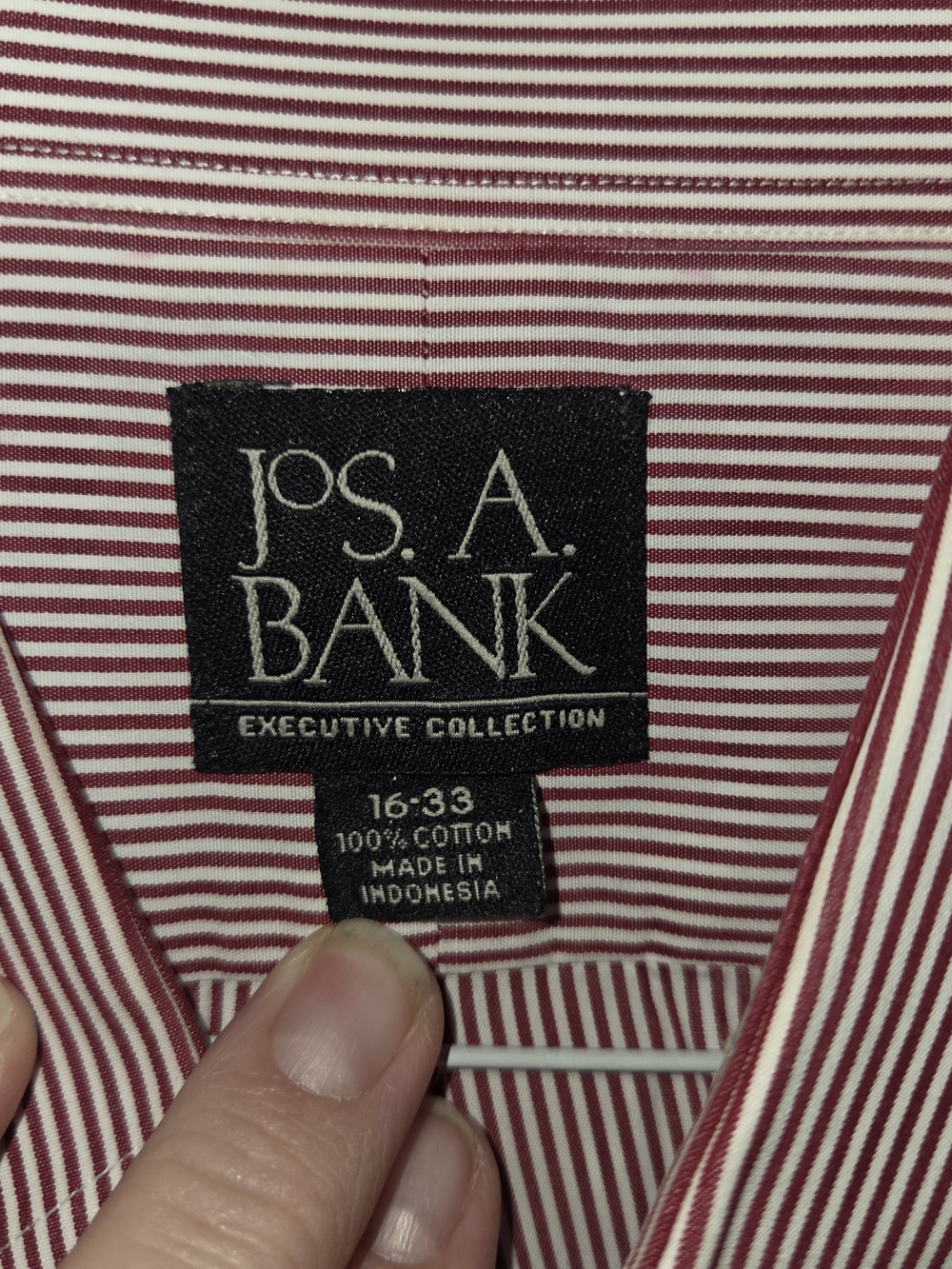 Jos. A. Bank Men's Maroon and White Micro-Stripe Button-Down Dress Shirt - Picture 2 of 4
